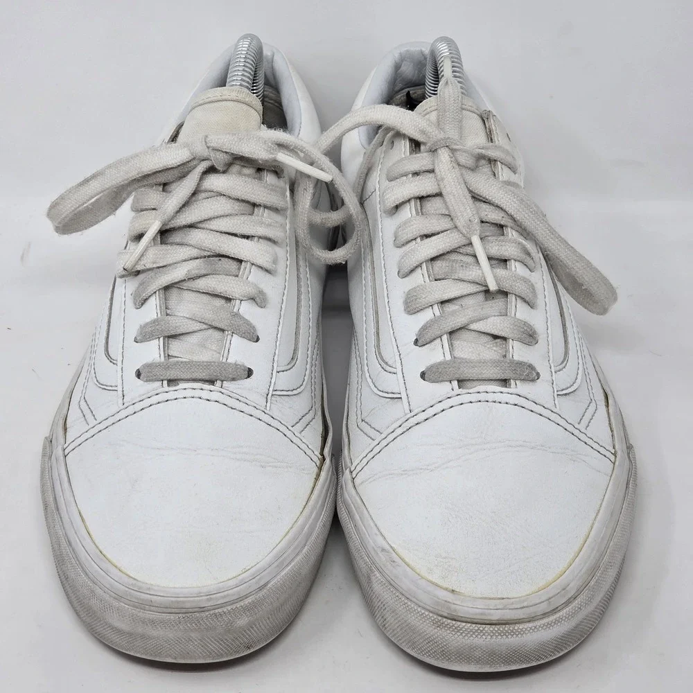 Vans Old Skool White Leather Shoes‎  - Women's 9 Men's 7.5 Low Top